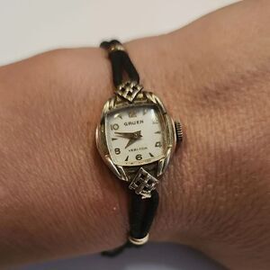 Vintage Gruen 10K Gold Filled Watch 1940s Safety Chain Veri Thin